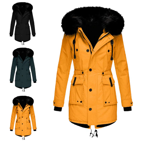 Belro warm fashion coat displayed on a hanger, featuring a cozy, stylish design suitable for cold weather.