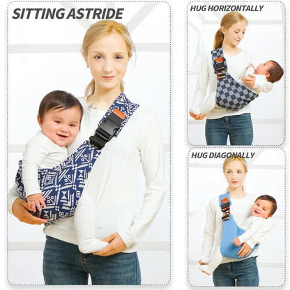 Adjustable Belro baby sling carrier for outdoor use, featuring padded straps and ergonomic design for comfortable baby wearing.