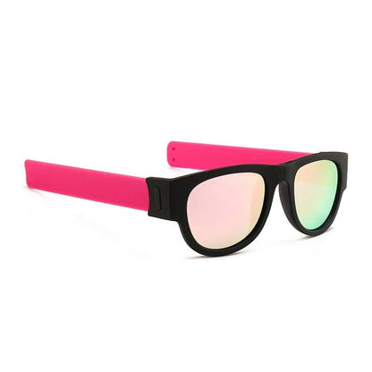 Belro folding slap sunglasses with black frames and dark lenses, compact and stylish eyewear accessory for sun protection.