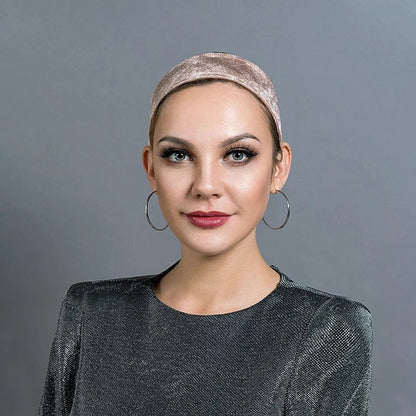 Belro velvet wig grip headband, soft black hair accessory for secure and comfortable wig wear, close-up view of the headband.