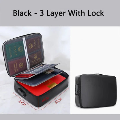 Belro multi-layer safety document organizer bag with zipper for cards, files, and travel storage, shown with multiple compartments.