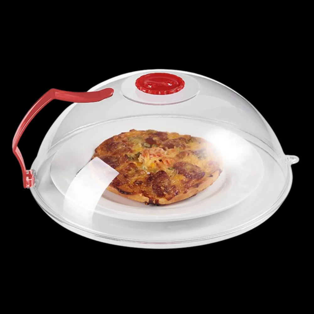 Belro anti-splash microwave cover on a kitchen countertop, showing its transparent design and easy-to-use features for microwave protection.