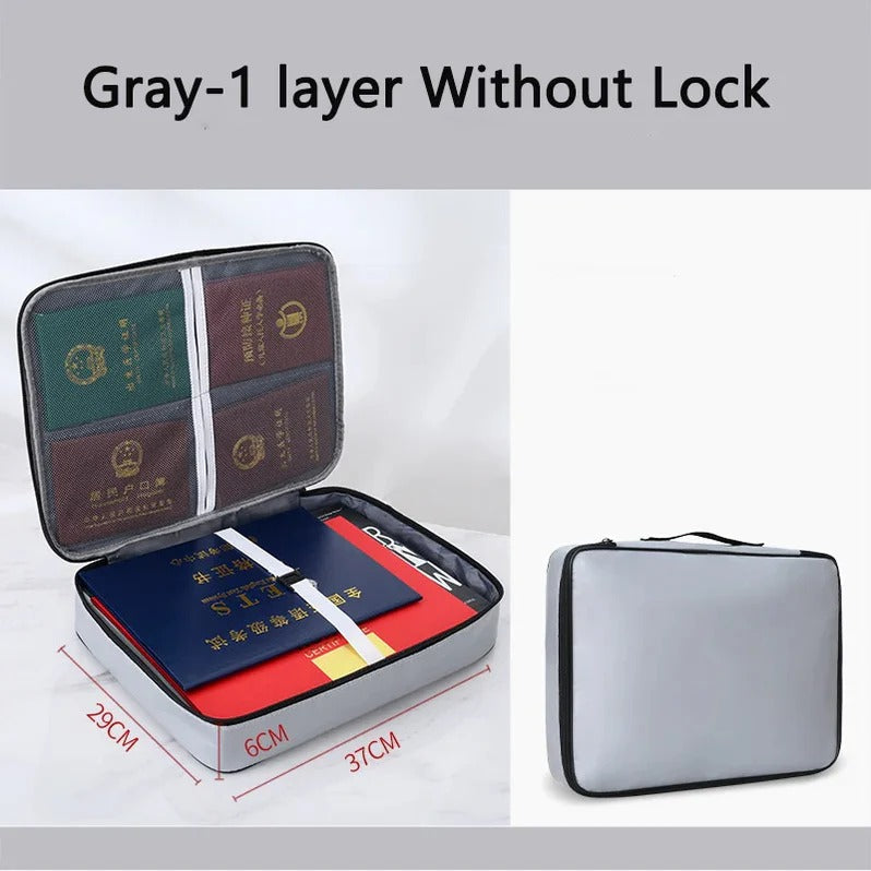 Belro multi-layer safety document organizer with zipper, ideal for cards, files, and travel storage in a compact bag design.