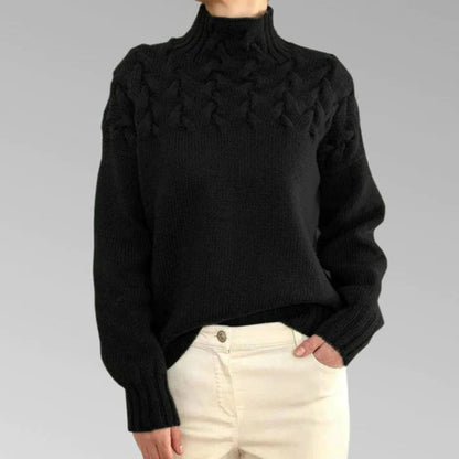 Belro women's knitted turtleneck sweater in cozy, soft fabric, featuring a classic fit and ribbed cuffs and hem.