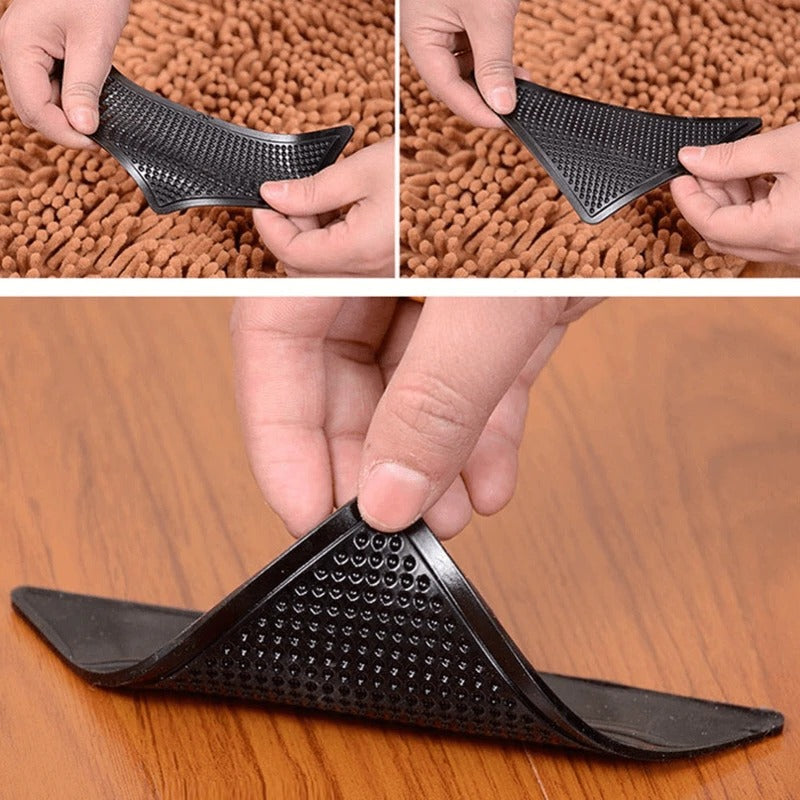 Belro non-slip rug gripper pads securing a rug on a wooden floor, preventing slipping and movement for safe home decor.