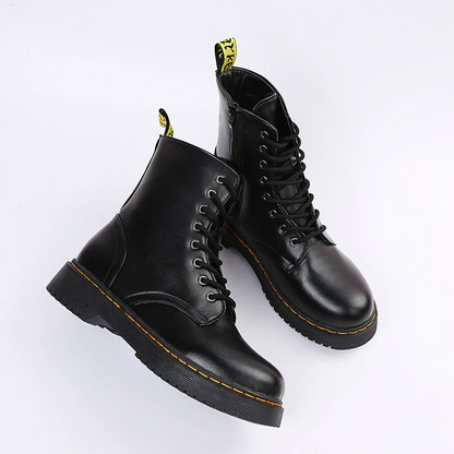 Belro comfortable lace-up boots with zipper, stylish footwear featuring sturdy soles and a sleek design.