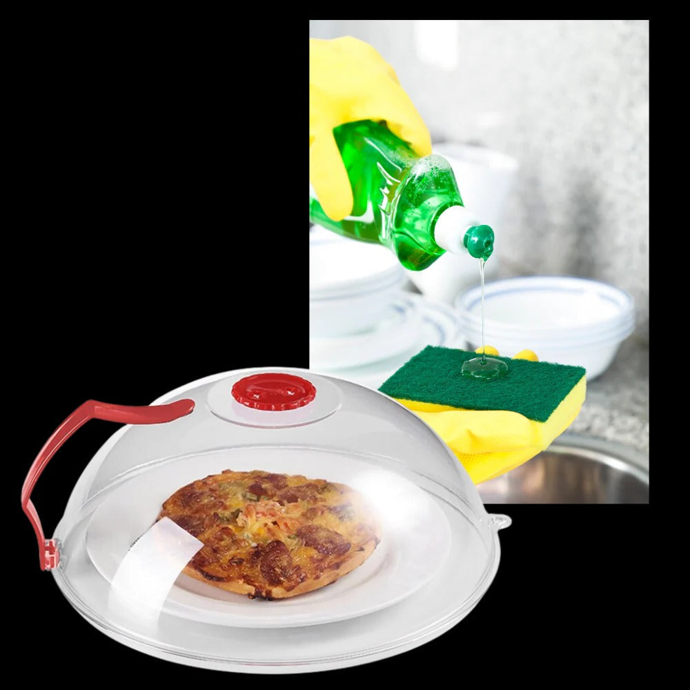 Belro anti-splash microwave cover for kitchen, showing clear plastic design to protect from splatters during cooking.