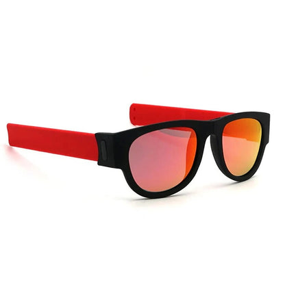 Belro folding slap sunglasses with black frames and tinted lenses, compact design for easy carry and style.