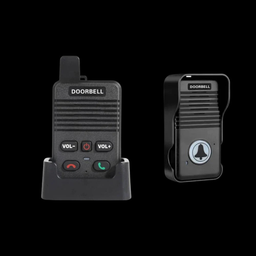 Belro Advance Communication Intercom Doorbell showing a sleek electronic doorbell device with control buttons and speaker grille.