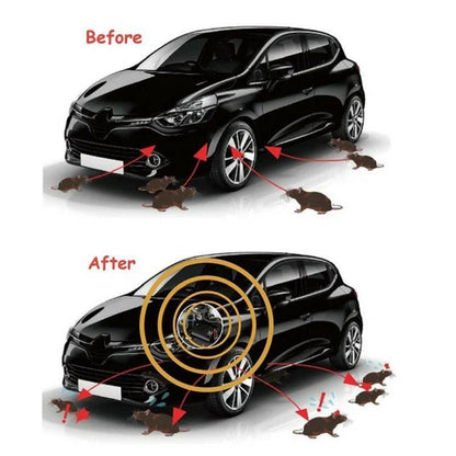 Belro Vehicle Mice Repeller device for pest control, mounted outdoors with electronic components visible.