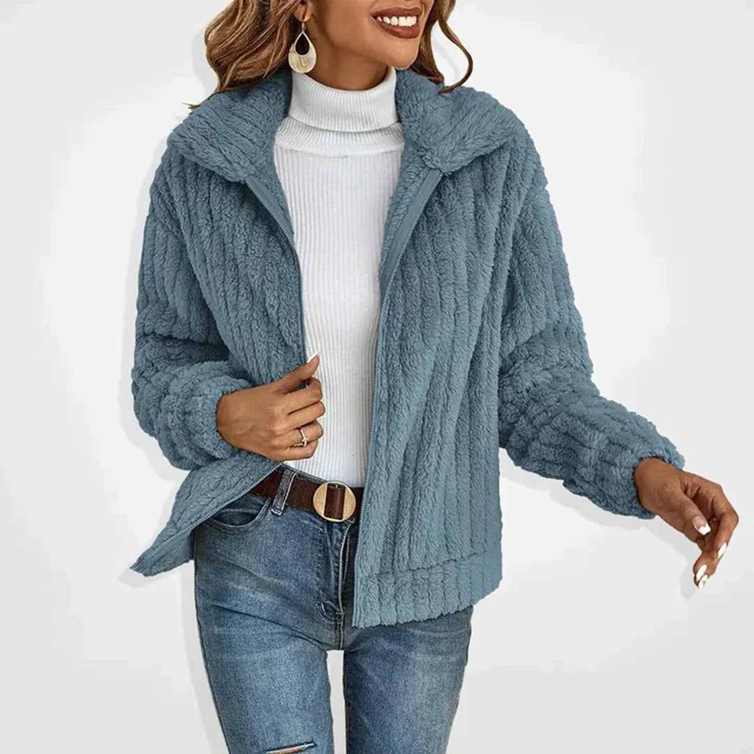 Women's long fleece cardigan by Belro, featuring a cozy, elegant design in soft fabric, suitable for casual or formal wear.