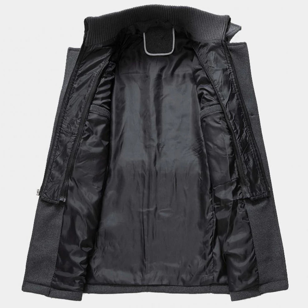Men's Belro two-piece winter coat with hood, black quilted jacket and matching coat, suitable for cold weather wear.