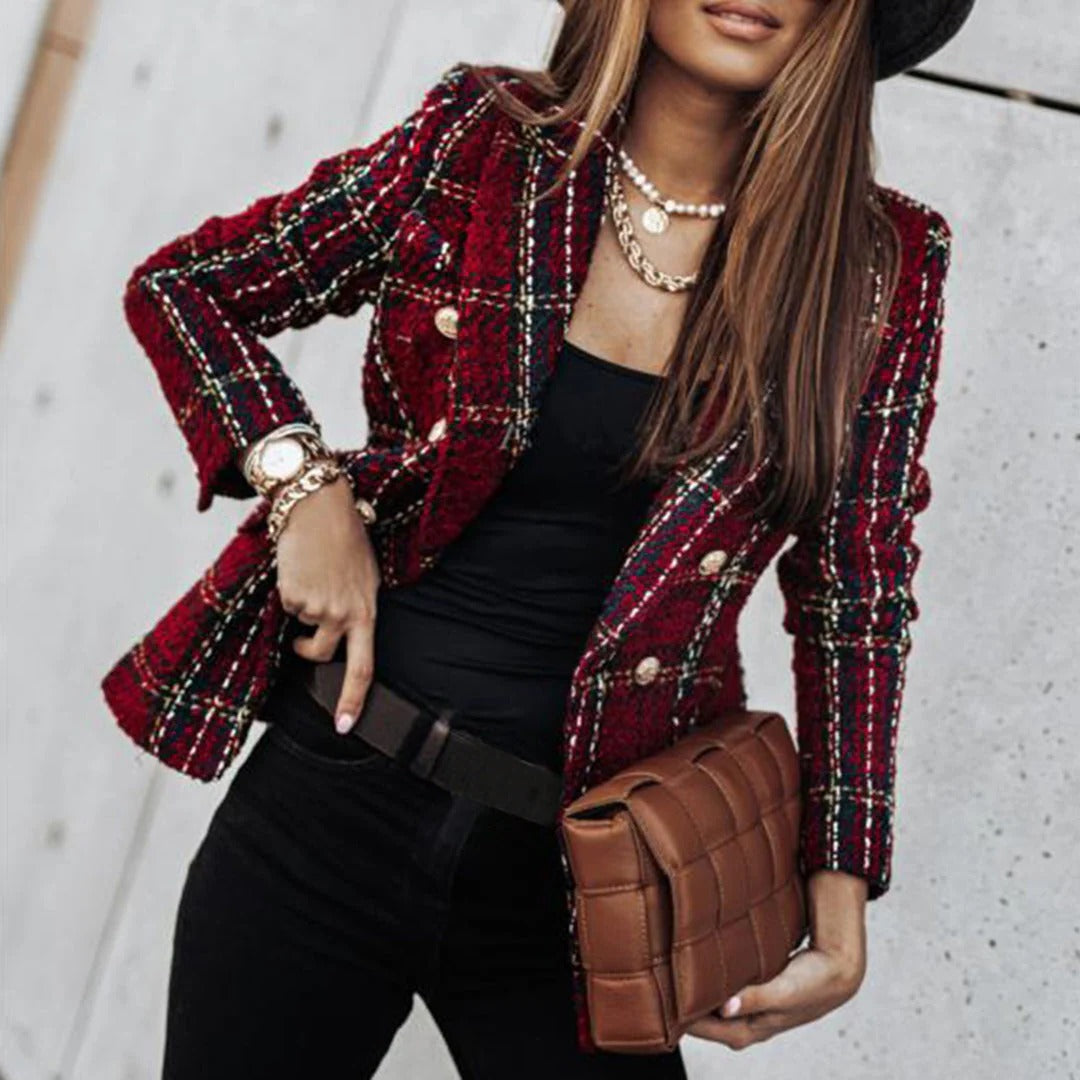 Elegant Belro women's blazer in classic tailored style, shown on a hanger with a neutral background.