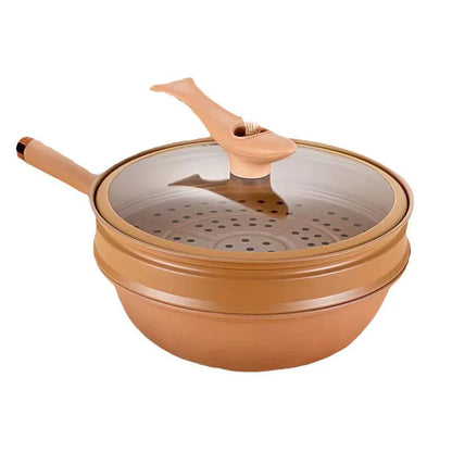 Belro Ultimate Wok Cooker for home kitchen, showing the black wok cooker with handles and cooking surface.