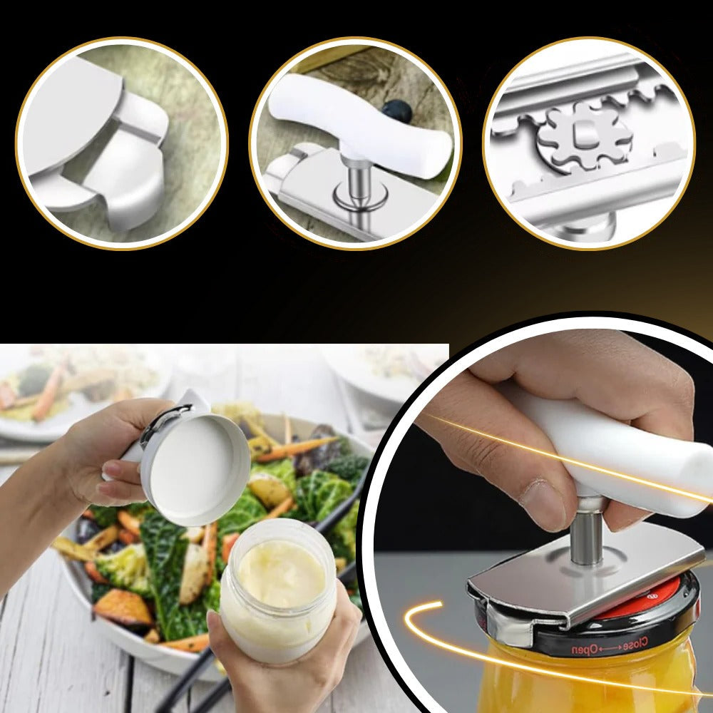 Belro Bottle Jar Opener in use, showcasing its ergonomic design for easy opening of bottles and jars in the kitchen.