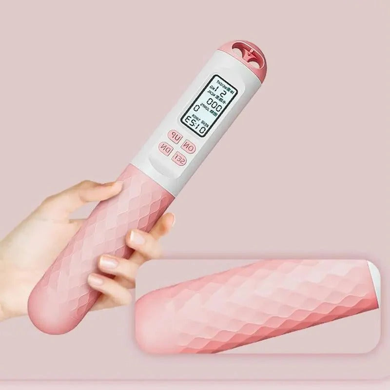 Belro weighted cordless jump rope with counter for men, showing the rope and digital counter in use.