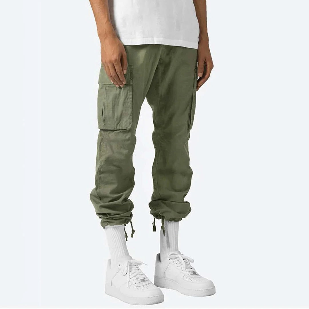 Belro men's cargo pants showing multiple functional pockets, relaxed fit, and durable fabric in a casual clothing style.