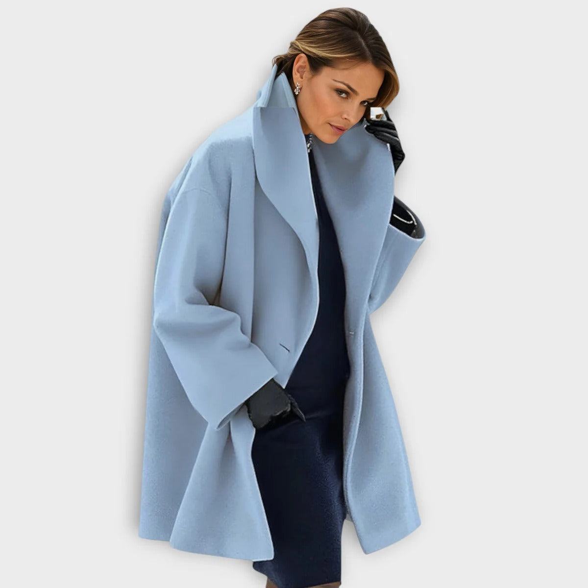 Belro women's windproof wool coat with a stylish, luxurious design, perfect for cold weather and outdoor wear.
