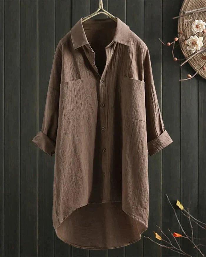 Women's white linen blouse from Belro, stylish and breathable top with a relaxed fit, perfect for casual or summer wear.