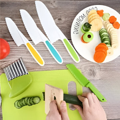 Kids cooking set by Belro featuring 13 colorful kitchen utensils and tools for beginner cooking and play.