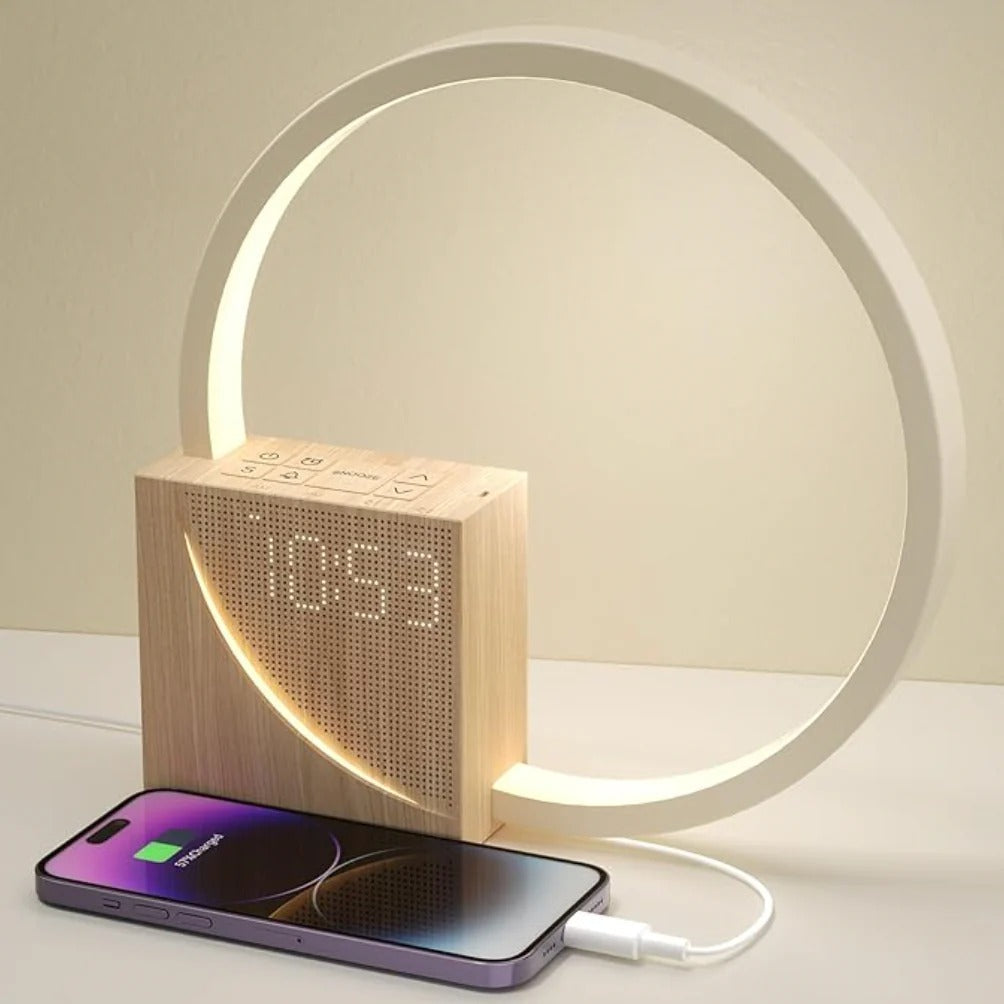 Belro Sunrise Simulation Alarm Clock with a sunrise light display, digital screen, and sleek design for home bedroom decor.
