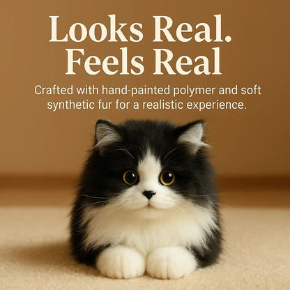 Belro black and white plush cat toy, lifelike soft pet supplies for cats, with detailed fur and realistic feline features.