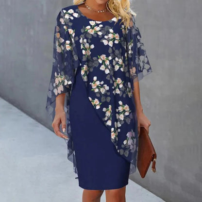 Elegant floral dress for women by Belro, featuring a flowy design with colorful flower patterns, perfect for casual or semi-formal wear.