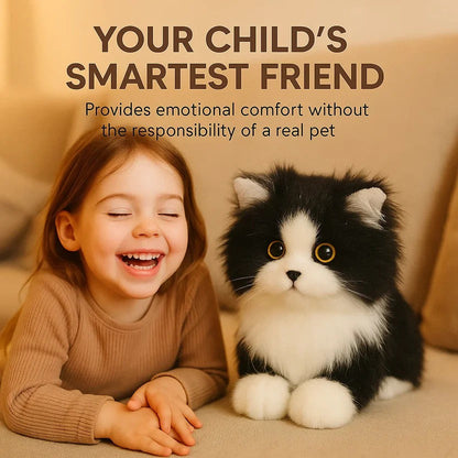 Belro black and white plush cat toy with realistic cat features, soft and cuddly for pets.