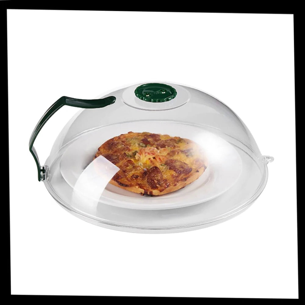 Belro anti-splash microwave protective cover placed inside a microwave to prevent splatters during cooking.