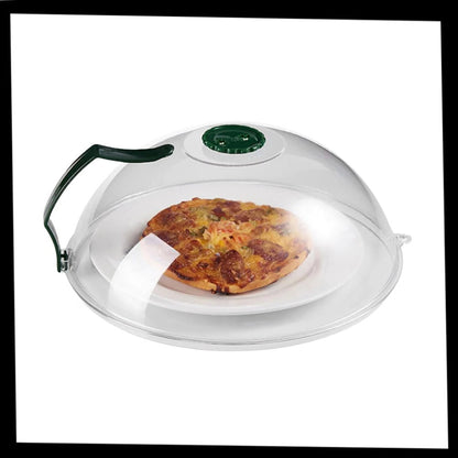 Belro anti-splash microwave protective cover placed inside a microwave to prevent splatters during cooking.