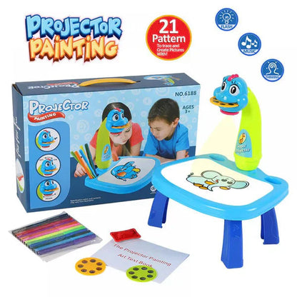 Belro Creative LED Art Projector toy showing colorful light projections on a wall, ideal for kids' creative play and entertainment.