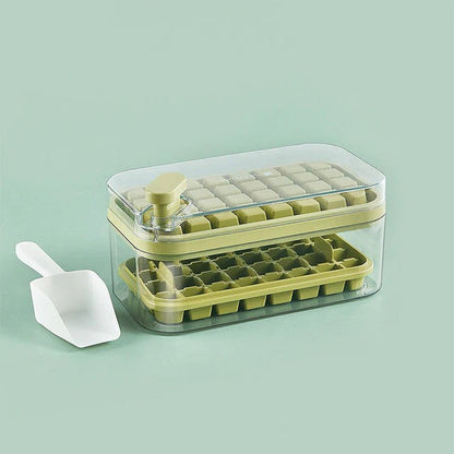 Belro One-Click Ice Tray System for kitchen, showing the tray with ice cubes ready to use in a home and garden setting.