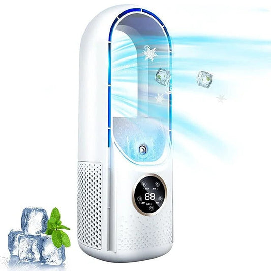 Belro blade-free silent portable air conditioner for home and office, compact outdoor cooling unit with sleek design.