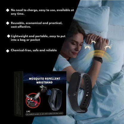 Belro mosquito repellent wristband worn on a wrist, designed as a protective accessory to ward off mosquitoes.