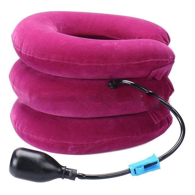 Belro three-layer cervical neck traction inflatable pillow, adjustable for neck support, with suspenders for comfort and stability.