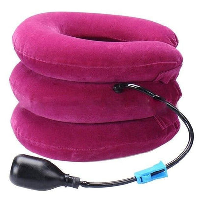 Belro three-layer cervical neck traction inflatable pillow, adjustable for neck support, with suspenders for comfort and stability.