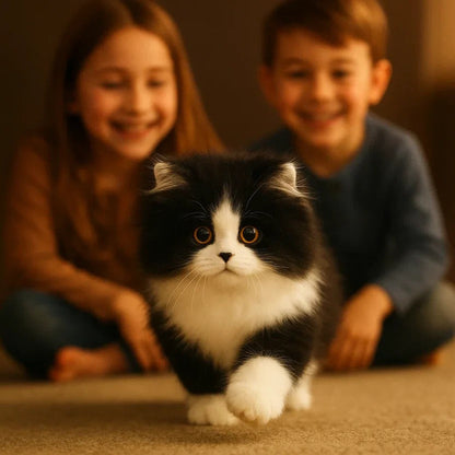 Belro black and white plush cat toy with realistic fur and detailed features, perfect for entertaining and comforting cats.