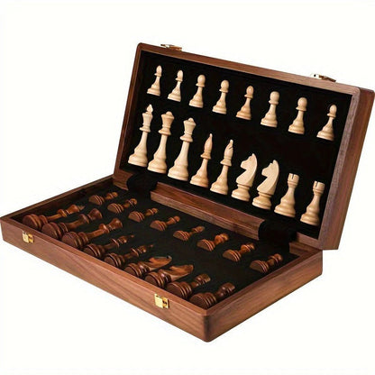 Belro wooden chess set with carved chess pieces on a wooden board, ideal for toys and games enthusiasts.