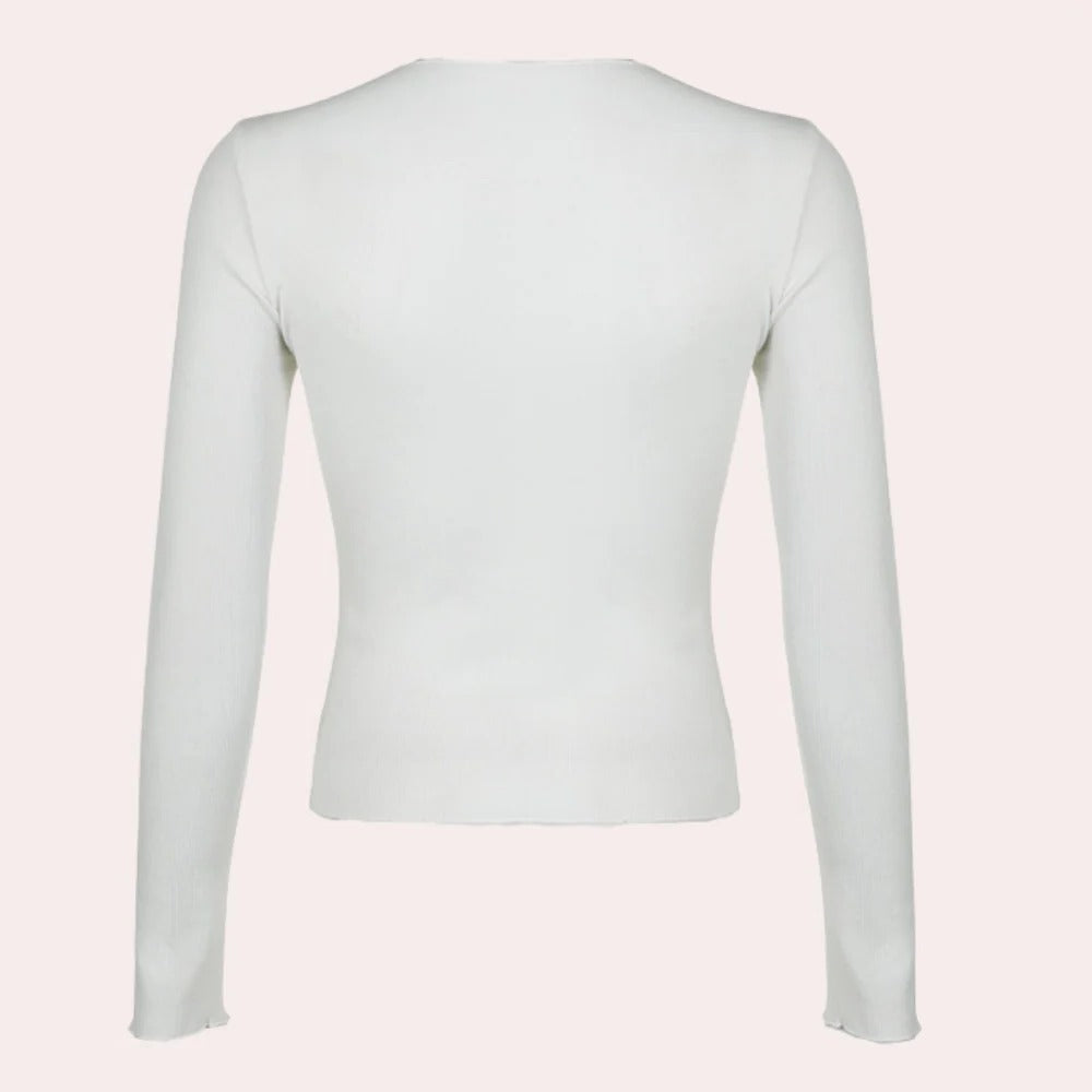 Belro simple long sleeve women's top, shown in a neutral color, with a relaxed fit and crew neckline, perfect for casual wear.