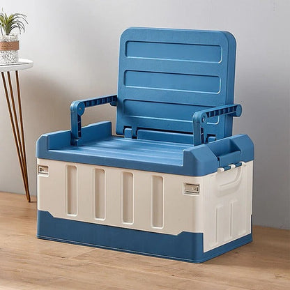 Belro collapsible trunk storage bin with seat, spacious indoor/outdoor ottoman in neutral fabric and sturdy design.