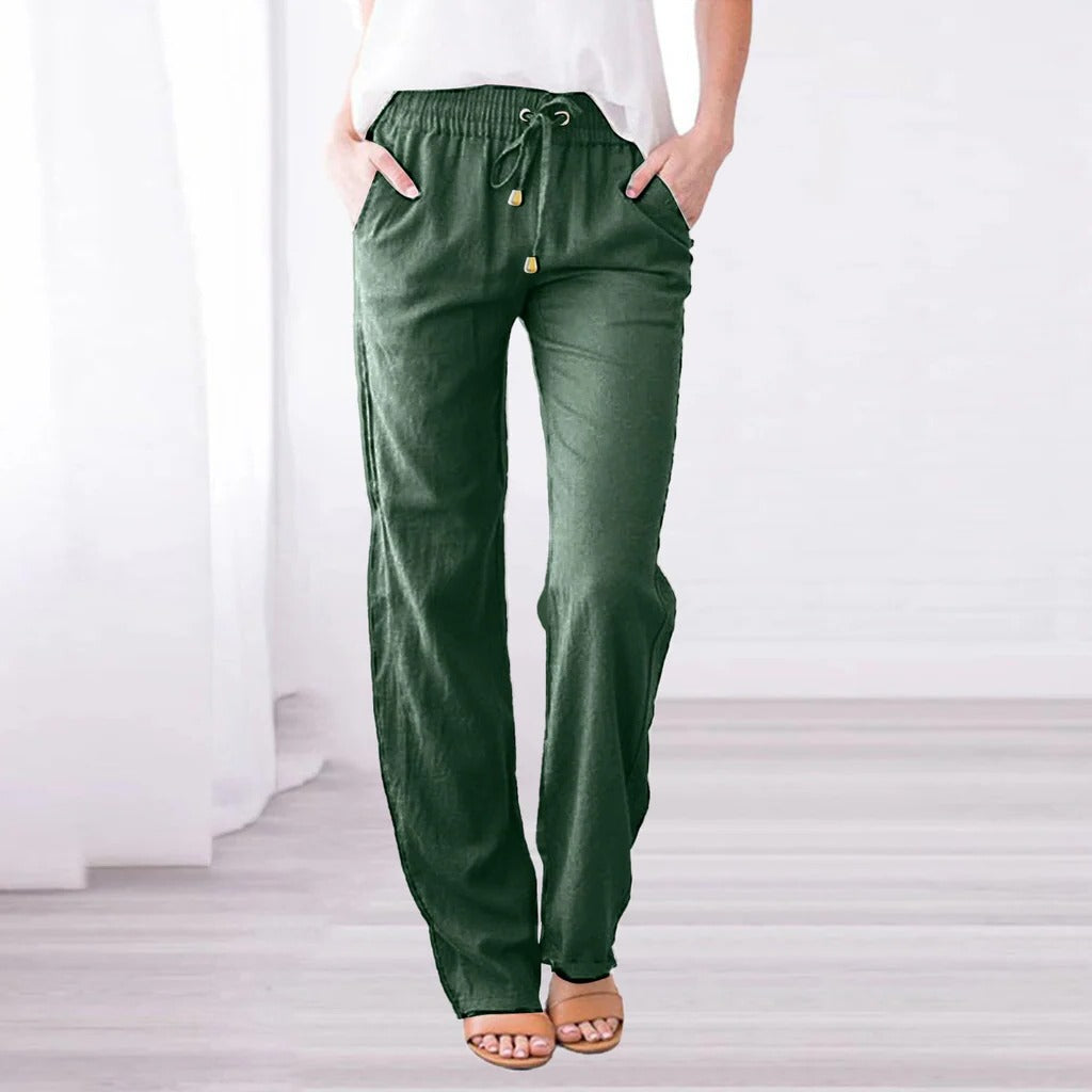 Belro summer trousers showing lightweight, casual pants with a relaxed fit in neutral fabric, perfect for warm weather.