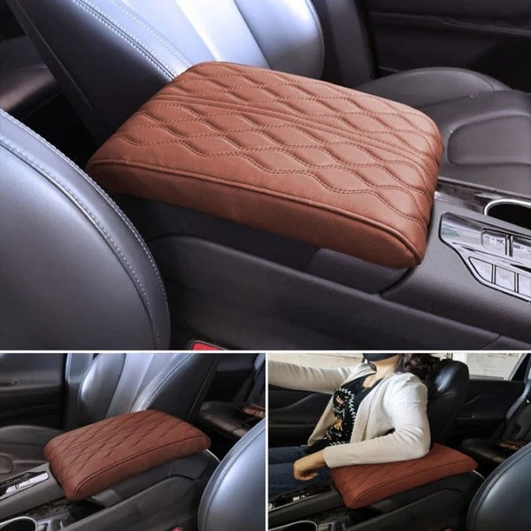 Belro leather car armrest box pad, universal style, in black with cushioned surface and stitched detailing for automotive comfort.