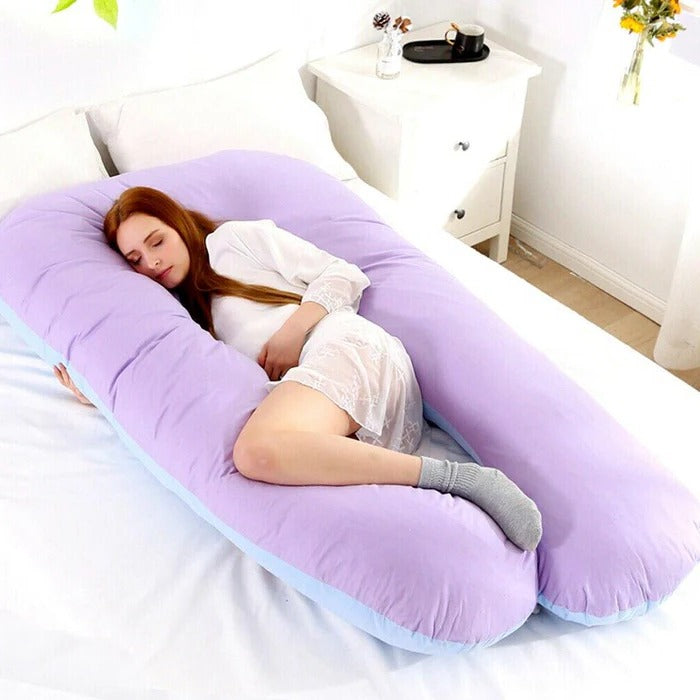 Belro sleeping full support body pillow designed for pregnancy and back pain relief, ergonomic shape for shoulder and back support.