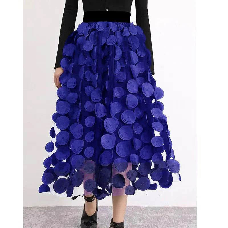 Belro polka dot and tulle patchwork skirt featuring a chic, layered design with ruffled details and a stylish, feminine silhouette