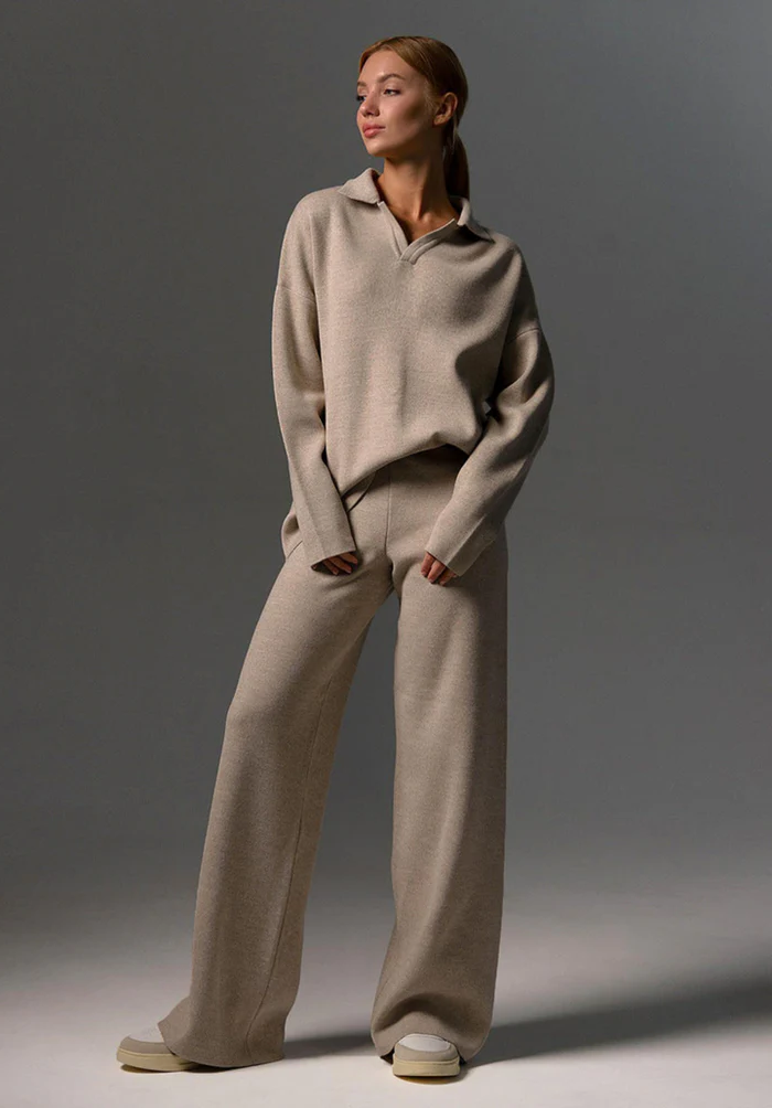 Elegant women's pants set by Belro featuring comfortable fit and stylish design, shown in a relaxed pose.
