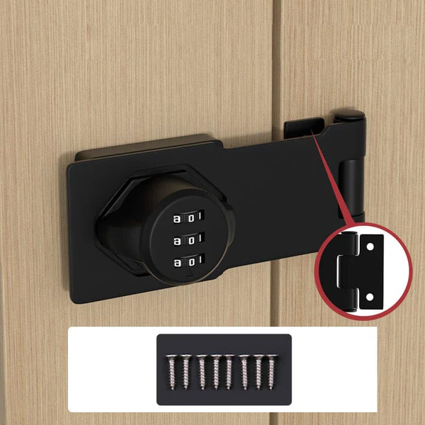 Belro household cabinet password lock installed on a wooden cabinet for secure storage in outdoor home and garden spaces.