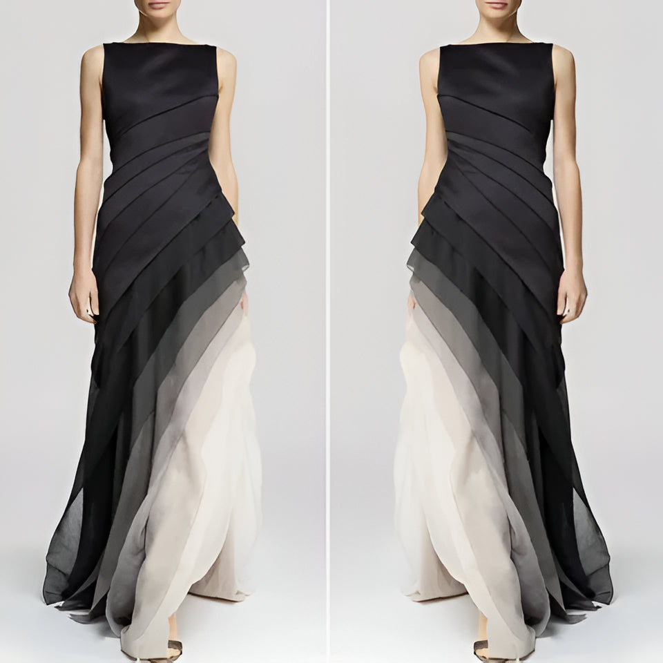 Elegant layered ombre dress by Belro featuring flowing fabric and a stylish design, perfect for formal or casual occasions.