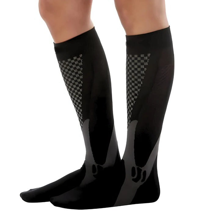 Belro high compression socks, knee-high clothing stockings with snug fit and seamless design, suitable for medical or athletic use.