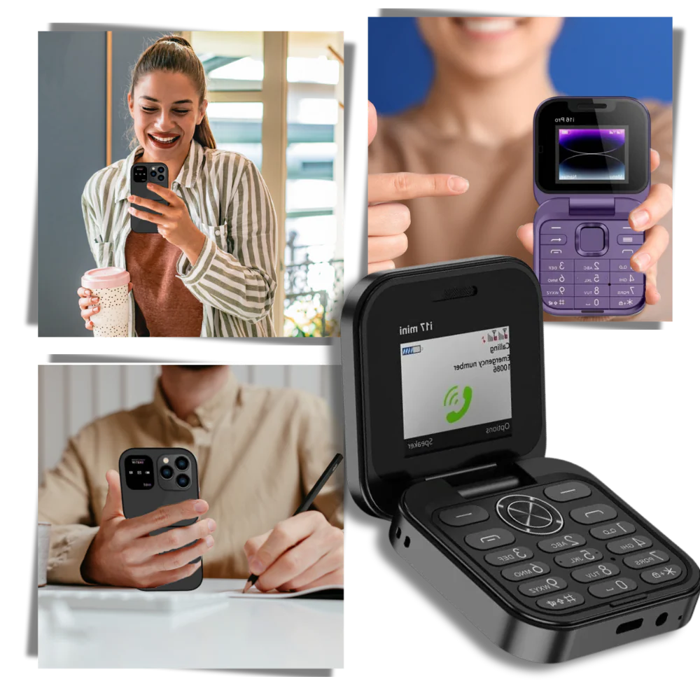 Belro dual SIM small folding cell phone open showing keypad and screen, compact portable electronics device