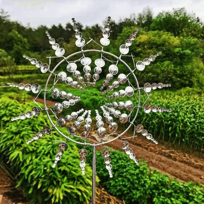 Belro metal garden windmill with dual motion blades, decorative wind spinner for unique garden decor and outdoor decoration.